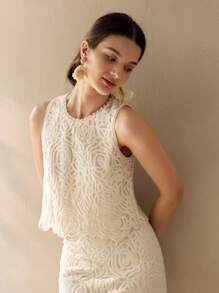 MOTF PREMIUM ÁO BA LỒNG THÊU LƯỚI CẮT LƯNG KẾT HỢP NGỌC TRAI CHO NỮ - Màu be - Xem 5