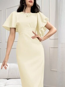 Modelyn Đầm dạ hội dài cổ tròn tay bèo nhún cho nữ, tôn eo, thanh lịch và duyên dáng - trắng - Xem 2