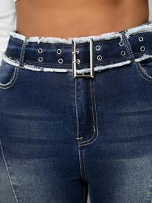 SHEIN SXY Plus Size High Waist Stretchy Jeans With Eyelet Embellishment Flare Pants - Dark Wash - View 6