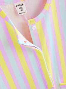 THE HAPPY LOOK Young Girl Striped Print Woven Casual Short Sleeve Jumpsuit With Pockets, Back To School Outfit - Multicolor - View 3