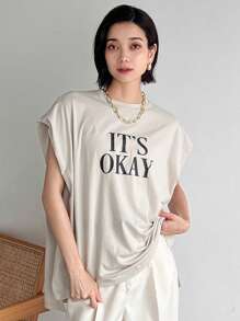 FRIFUL Women's Summer Slogan Print Round Neck Batwing Sleeve Casual T-Shirt,Graphic Tees