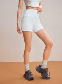 SHEIN Sports Shorts de Treino de Verão Simples Diários para Mulheres - Bege - Ver 4