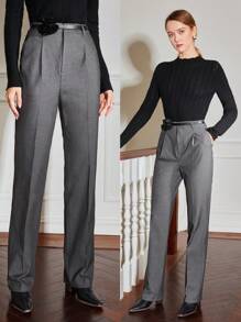 MOTF PREMIUM VISCOSE FLOWER BELTED SUIT TROUSERS - Dark Grey - View 2