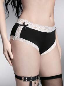 ROMWE Goth Quần lót ren viền sữa đen trơn cho nữ - màu đen - Xem 5