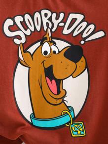SCOOBY-DOO X SHEIN Young Boy Casual Cartoon Printed Brown Short Sleeve T-Shirt And Plaid Shorts, Summer - Brown - View 9