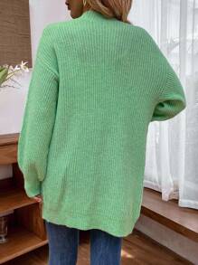 SHEIN LUNE Women's Spring & Autumn Casual Solid Color Lantern Sleeve Cardigan - Green - View 4
