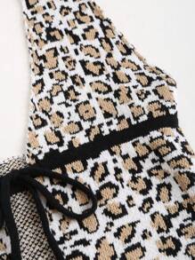Flirla Women's Fashionable Leopard Printed Knit Halter Top With Open Back Design, Spring/Summer