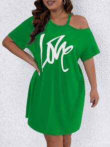 SHEIN LUNE 大尺碼夏季不對稱領字母印花休閒裙