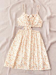 Soleia Ladies' Spaghetti Strap Backless Floral Allover Print Dress, Casual Resorts - Yellow - View 6