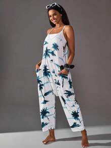 Menodora SHEIN Sport Sports Summer Outdoor Basic Prints&Pockets With JUMPSUIT - Blue - View 5