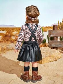 SHEIN Baby Girls' Autumn Leopard Print Romper Set With Black Skirt And Stockings, Thin - Black - View 2