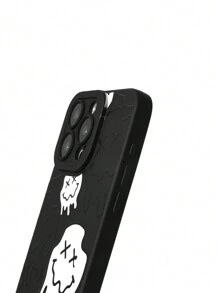 Mermaid Designs Artist Dark Black Smiling Face Anti-Fall Phone Case, Holiday - Black and White - View 4