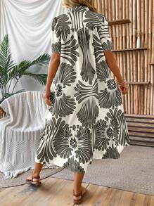 Breezaya Allover Print Ruffle Hem Smock Dress
