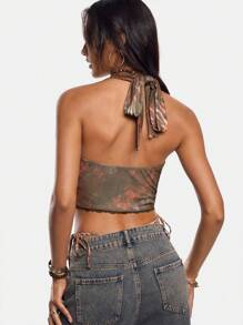 Sil Medeiros Artist Animal Print, Zebra Pattern, Casual Tie Back Crop Top For Women, Holiday, Going Out, Festival
