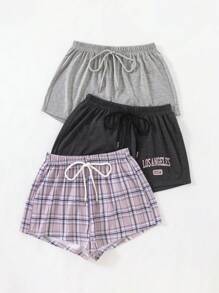 SHEIN Women's Casual Everyday Home Wear Bottoms Sleep Shorts - Multicolor - View 3