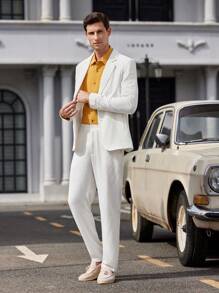 Manfinity VCAY Bộ đồ công sở dệt 2 chiếc dành cho nam, có áo khoác eo dài và quần ống đứng, thích hợp cho mùa xuân và mùa thu - trắng - Xem 2