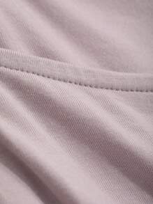 DAZY 女士純色縫肩圓環長袖T卹，日常穿著 - 紫色 - 查看 9