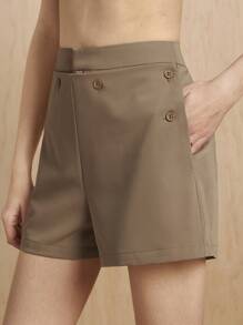 MONSE Oxana Designer einfarbige Vorderseite Knopf Mehrfach-Taschen High-Waist Anzug Shorts, alltäglicher Lässig-Trage, für Sommer, Urlaub, Ferien, Strand, Festivals, Ibiza Passform