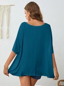 EMERY ROSE Camiseta casual de manga murciélago de unicolor para mujer de vacaciones