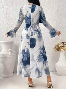 Modelyn Women's Random Printed V-Neck Simple Daily Long Sleeve Dress Maxi Women Outfit Long Evening Dresses - Multicolor - View 5