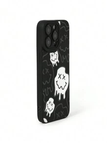 Mermaid Designs Artist Dark Black Smiling Face Anti-Fall Phone Case, Holiday - Black and White - View 2