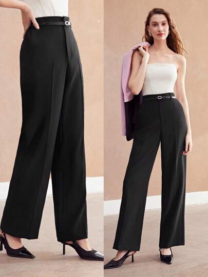 MOTF PREMIUM SOLID SLANT POCKET SUIT PANTS WITH BELT