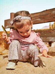 SHEIN Baby Girls' Thin Pink Long Sleeve Leopard Print Top And Pants Set, Autumn - Pink - View 4