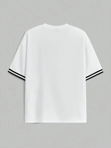 Manfinity NXTstreet Herren bedrucktes Set aus locker sitzendem Rundhals-Kurzarm-T-Shirt mit englischem Muster, geeignet für den Sommer - Weiss - Übersicht 12