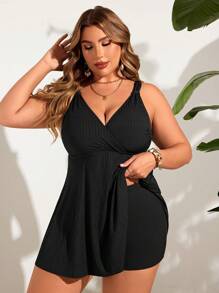 Swim Lushoire Ensemble de tankini d'été de couleur unie grande taille avec un débardeur et un short pour la plage