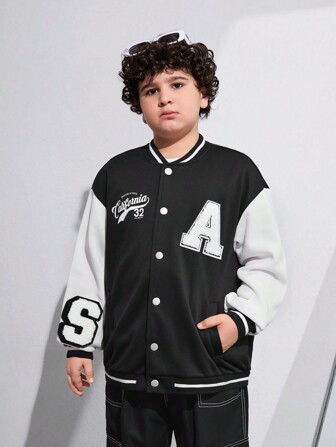 SHEIN Tween Boys Extended Size Casual Sport Baseball-jasje