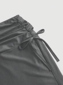 SHEIN MOD 优雅春夏高腰、侧抽绳、腰褶、鱼尾下摆、长裙 - 灰色 - 查看 4