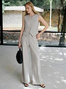 MOTF PREMIUM PRESS CREASE TAILORED WIDE LEG SUIT PANTS - Light Grey - View 6