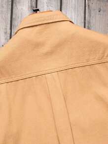 Manfinity Homme Men's Summer Letter Printed Workwear Short Sleeve Casual Denim Shirt With Pockets