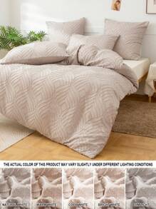 Solid Color Jacquard Duvet Cover Set, 1pc Duvet Cover & 2pcs Pillowcase, Modern Polyester Bedding Set For All Season - Khaki - View 7