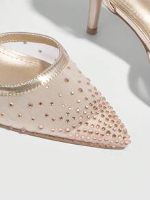 CUCCOO SZL 女士鞋，时尚浅金色网眼水钻细高跟尖头高跟鞋，带后带圣诞迪斯科派对夜场秋季新年假期