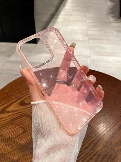 Kawaii Sparkling Champagne Pink Glitter Phone Case Silicone Protective Cover Compatible With IPhone 12, 13, 14 Series And Other Phones