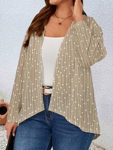 SHEIN LUNE Áo len dệt kim thông thường cỡ lớn dành cho nữ, dài tay, thích hợp cho mùa thu - Màu Khaki - Xem 5