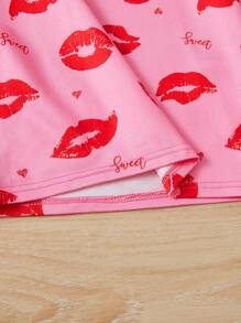 SHEIN Leap Crew Tween Girl Spring/Summer Casual Knit Digital Printed Round Neck Long Sleeve Pajama Set - Pink - View 4