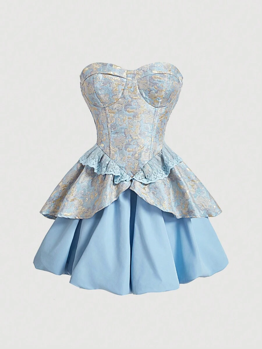 SHEIN MOD Vestido Tubinho Azul de Renda Tule para Mulheres, Vestido Bufante, Vestidos de Outono, Vestidos, Vestido para Brunch, Vestido Semiformal, Vestidos de Casamento para Mulheres, Vestido de Despedida de Solteira, Vestido Gótico, Roupa de Aniversário, Estilo Old Money, Vestido Sexy, Vestido Floral - Azul - Visão 1