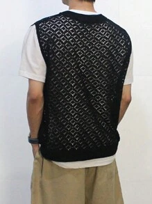 DAZY Men's Summer Solid Color Knitted Vest , Black - Black - View 9