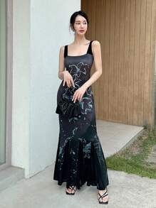 EastFlair 优雅花卉印花拼布美人鱼连衣裙，夏季 - 彩色 - 查看 3