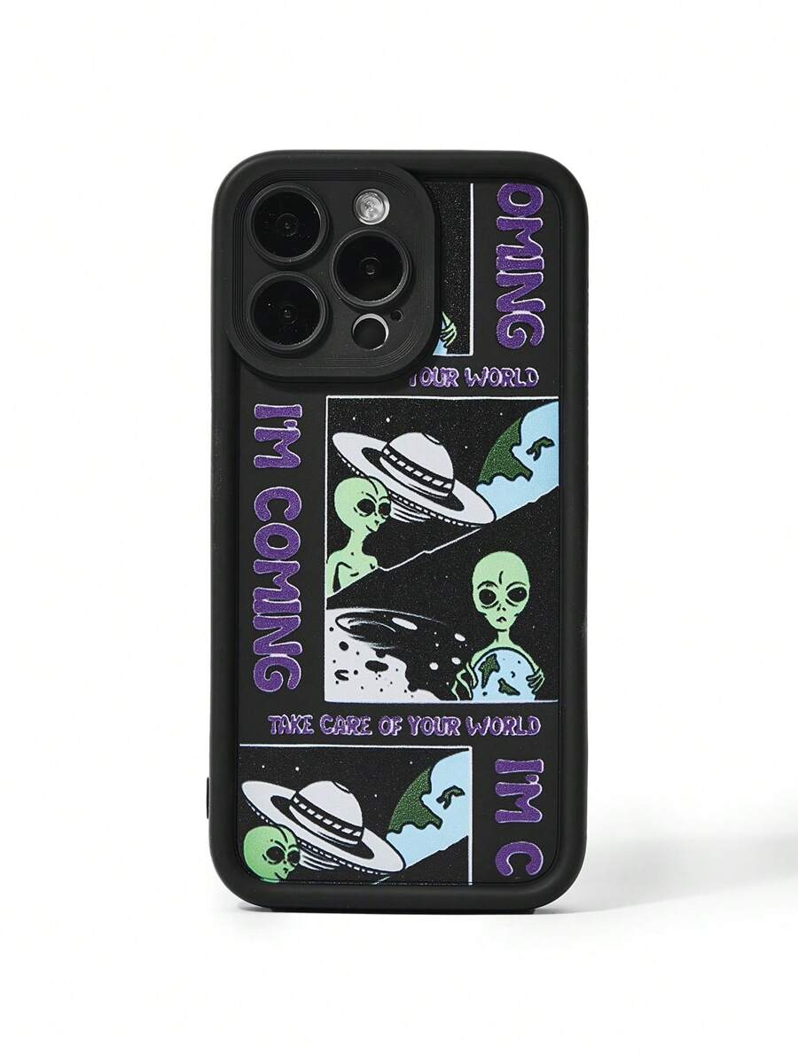 Slampz std Funda de teléfono con diseño de letras oscuras y patrón alienígena de artista, para vacaciones - Multicolor - Ver 1
