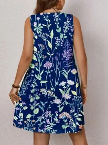 EMERY ROSE Plus Size Women's Casual Simple Round Neck Sleeveless Dress Suitable For Summer,Beach Dress Sundress,Holiday Outfits Boho,Spring/Vacation - Royal Blue - View 2