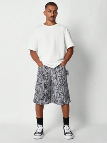 SUMWON Denim Carpenter Short With All Over Print - Multicolor - View 3