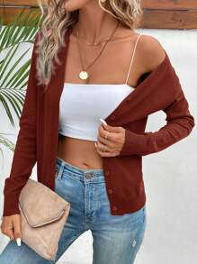 SHEIN LUNE Cárdigan ligero casual de unicolor para primavera/otoño - Burdeos - Ver 4