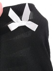 DAZY Áo thun nữ dài tay ôm sát có nơ trang trí mùa thu mới - màu đen - Xem 9