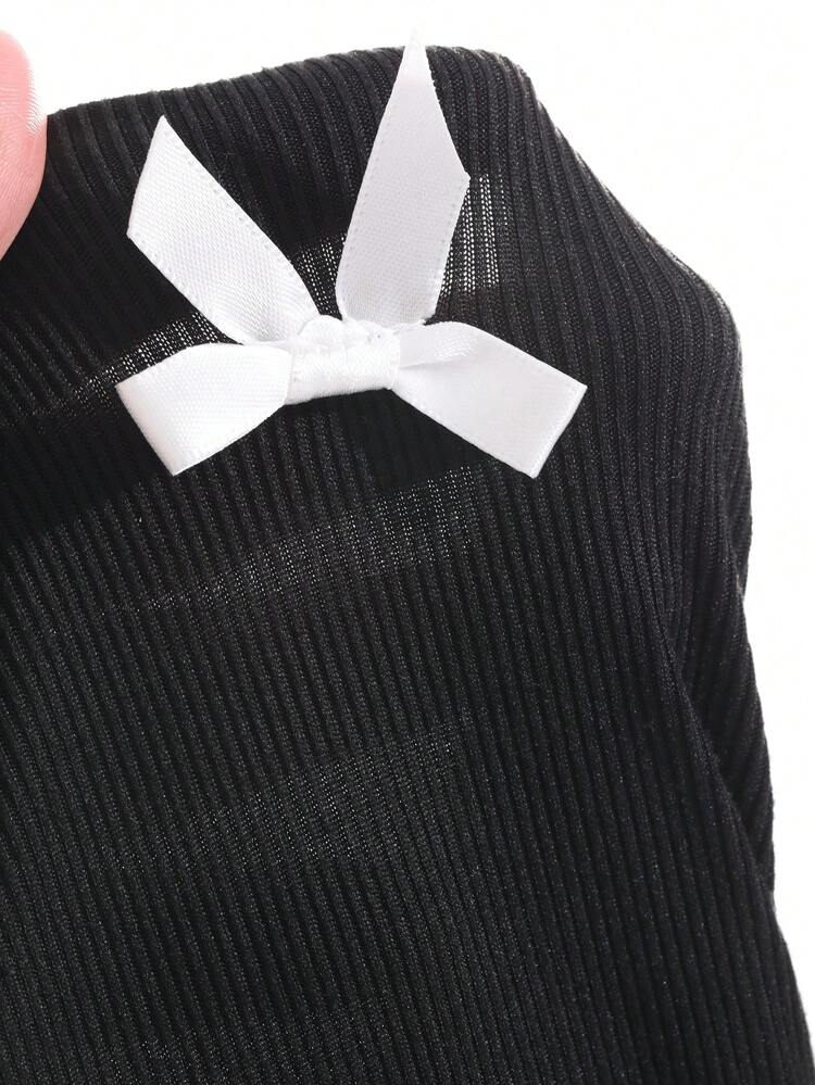 New Autumn Women's Fitted T-Shirt With Bow Decor Long Sleeve Women Tops