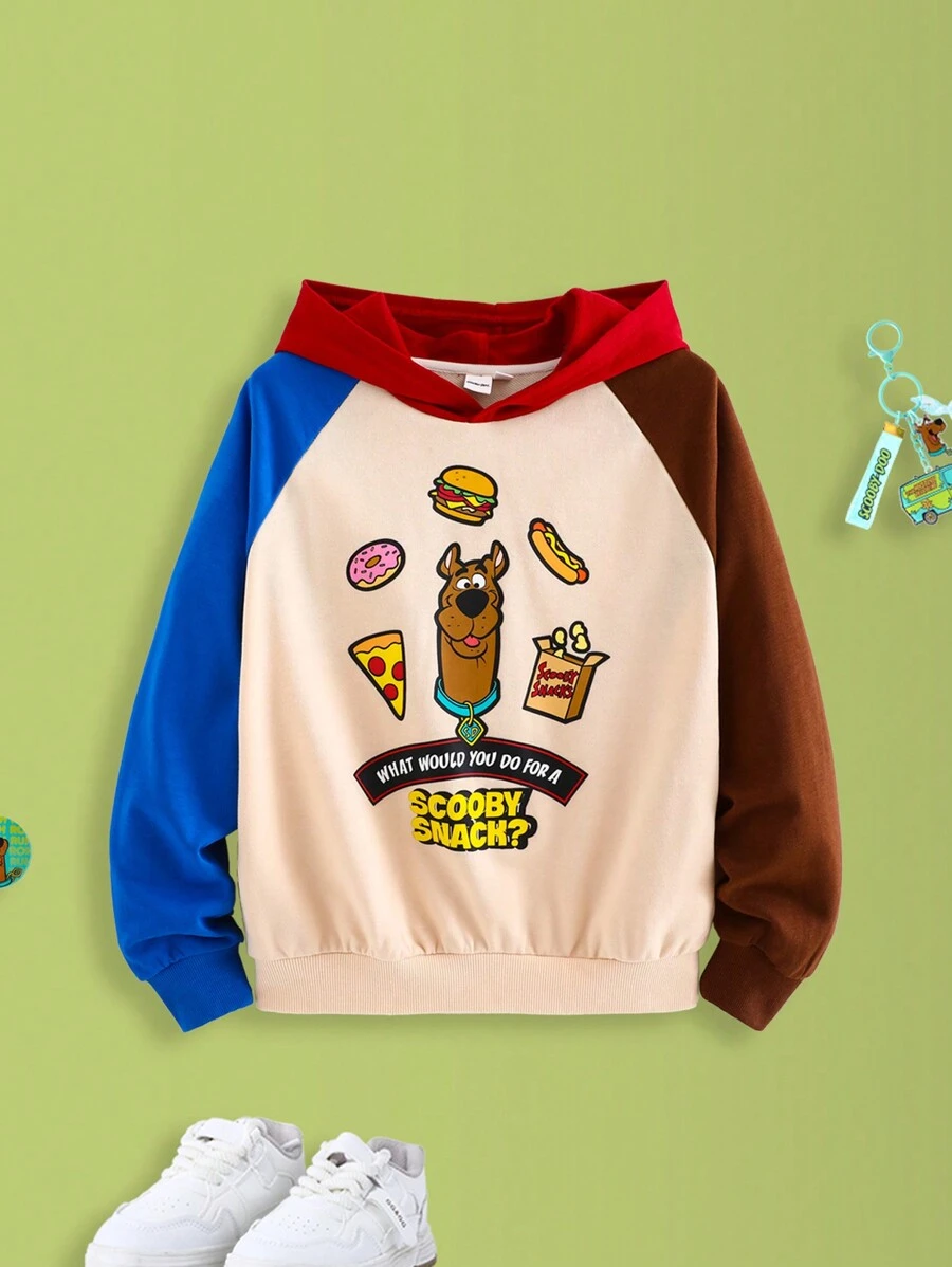 SCOOBY-DOO X SHEIN هودي كاجوال مطبوع للأولاد مع تدرج لونين، مناسب لفصلي الربيع والخريف