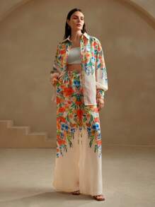 Anewsta Bộ áo sơ mi và quần nữ in hoa kỳ nghỉ lãng mạn - Hồng - Xem 6