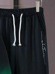 2pcs/Set Teen Boys' Casual Gradient Printed Hoodie And Sweatpants Outfit, School, Campus, College Chic Outfits For Autumn/Winter